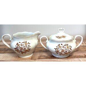 Vintage St. Tallec Polish Porcelain Sugar Bowl & Creamer Set Floral Design Gold